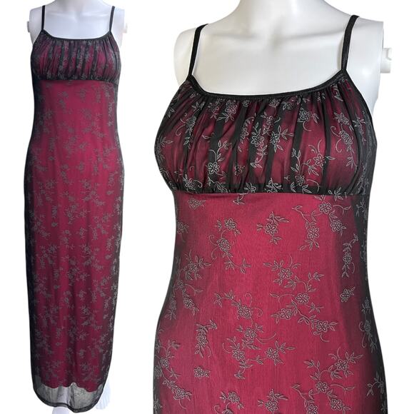 90s Candy Rocket Empire Waist Floral Glitter Mesh Evening Gown Pink Lined Small - Picture 1 of 9